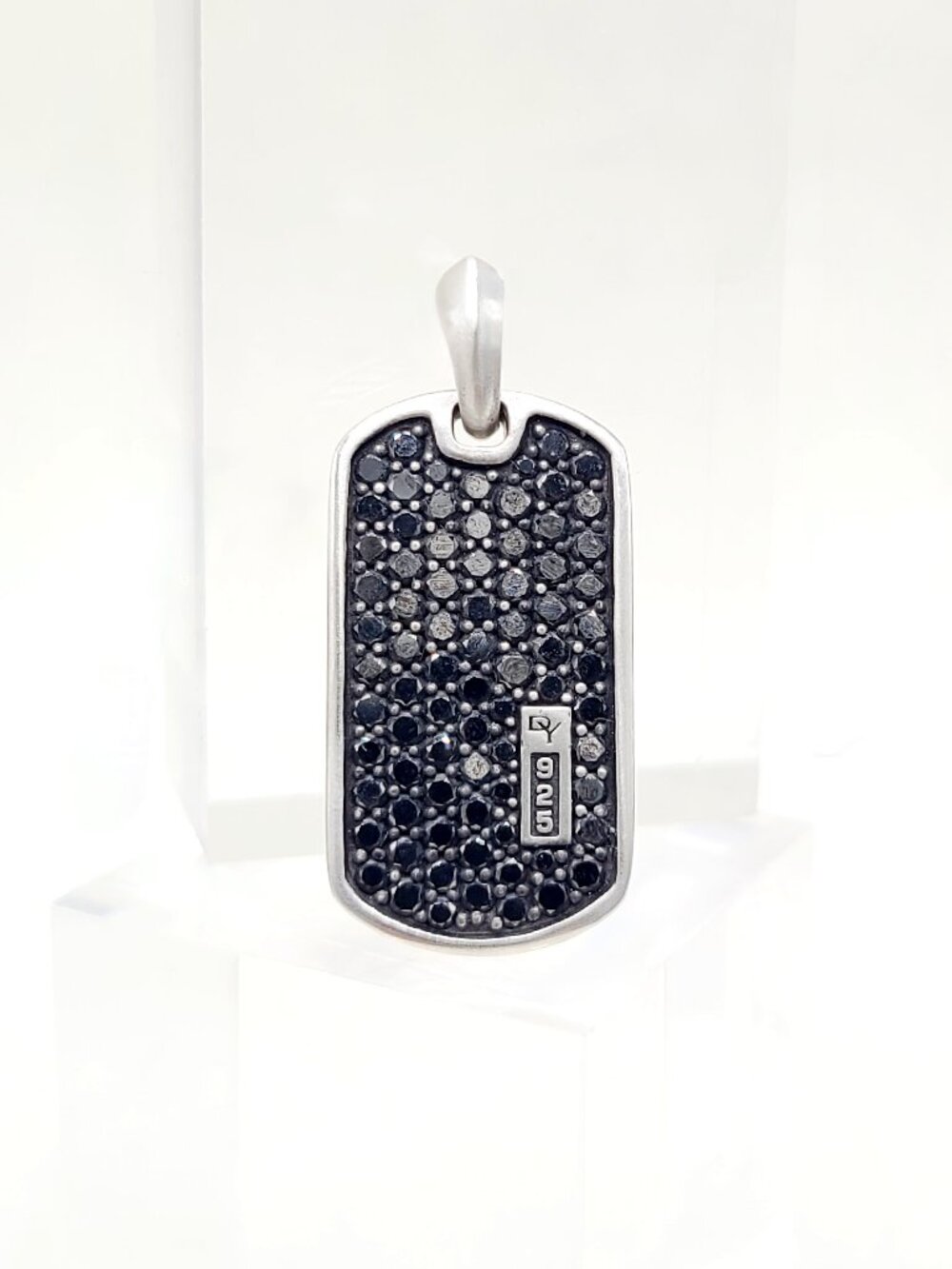 David Yurman Streamline Dog Tag Pendant w/ Pavé Black Diamonds - 27mm - RARE